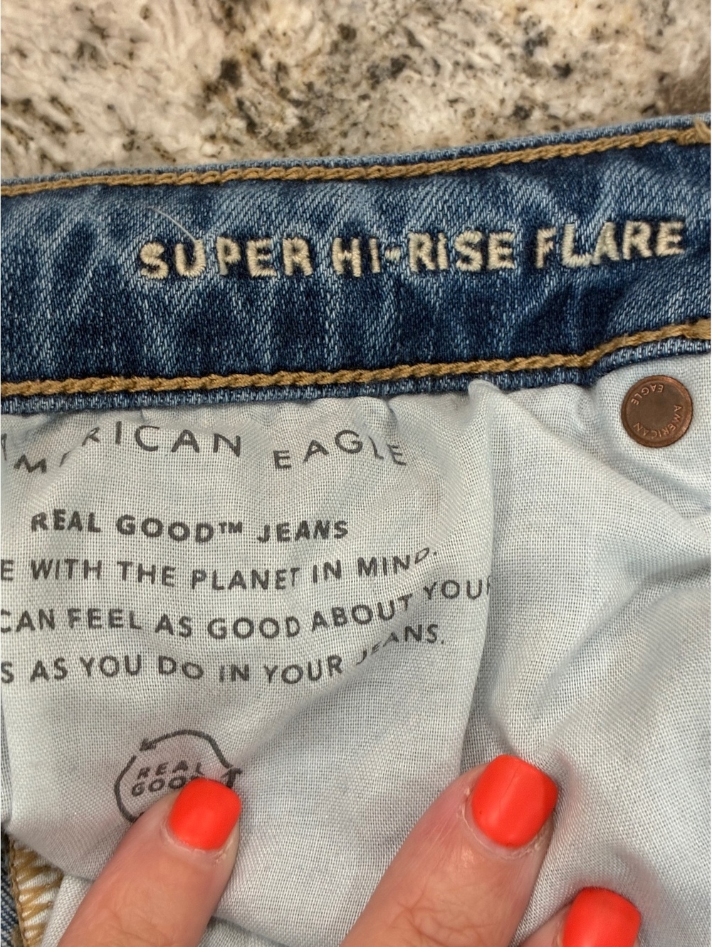 American Eagle Distressed Flared Jeans with Knee Patch - Picture 9 of 9